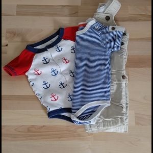 🌼3M Cherokee Overall w/ bodysuit set, Anchors